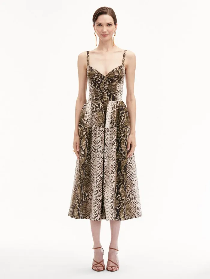 Women Snake Cotton Poplin Dress Olive Oscar De La Renta Dresses Women Snake Cotton Poplin Dress Olive Oscar De La Renta Dresses