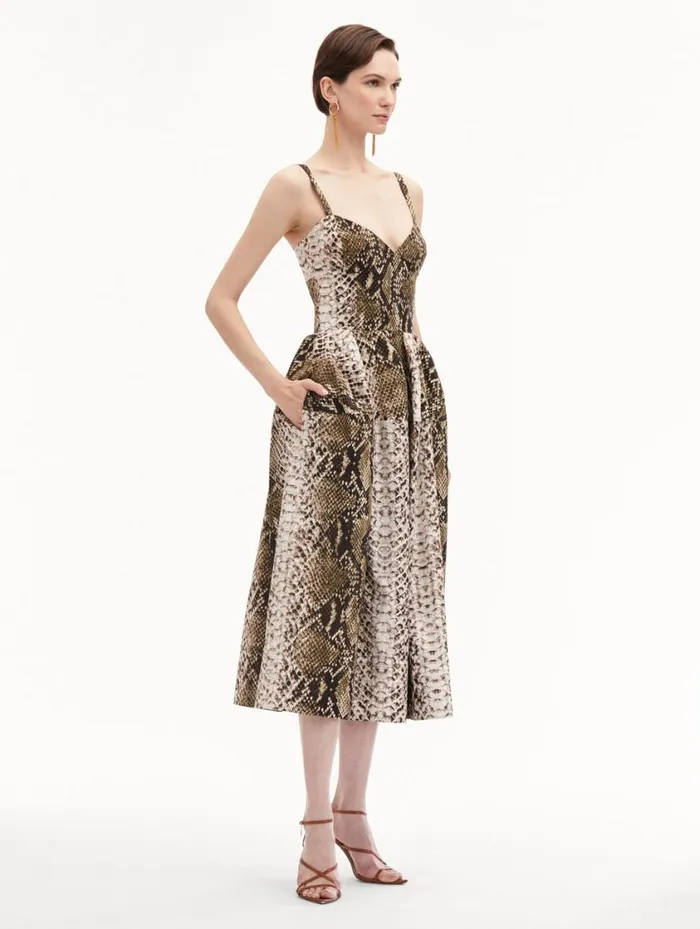 Women Snake Cotton Poplin Dress Olive Oscar De La Renta Dresses Women Snake Cotton Poplin Dress Olive Oscar De La Renta Dresses
