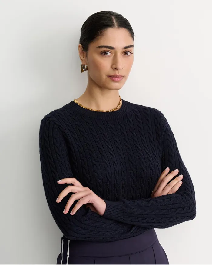 Women Sportscraft Knits and Cardigans Merino Wool Baby Cable Sweater Navy