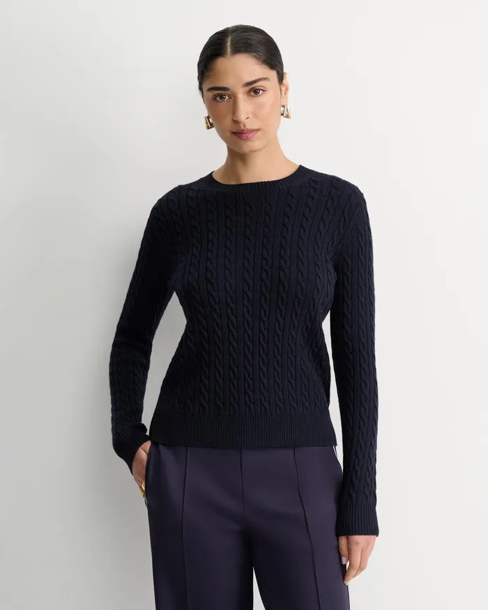 Women Sportscraft Knits and Cardigans Merino Wool Baby Cable Sweater Navy