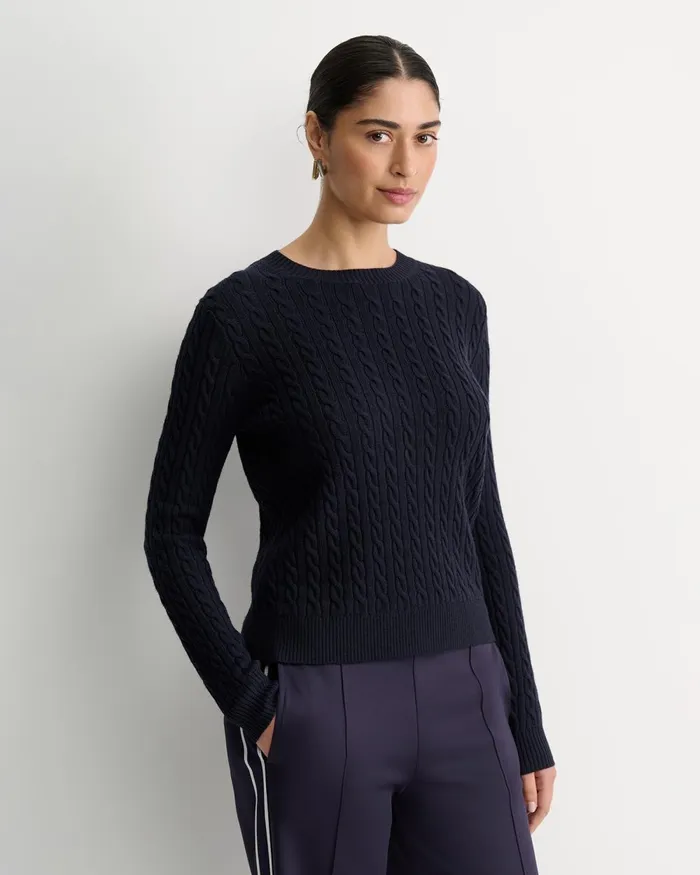 Women Sportscraft Knits and Cardigans Merino Wool Baby Cable Sweater Navy