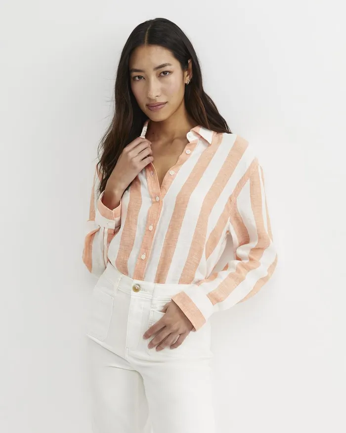 Women Sportscraft Shirts Callie Stripe Long Sleeve Linen Shirt Orangewhite