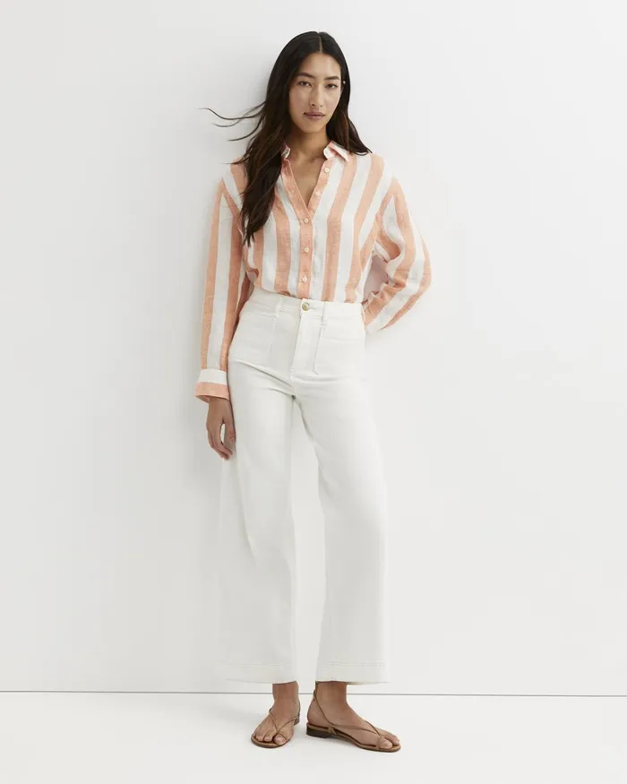 Women Sportscraft Shirts Callie Stripe Long Sleeve Linen Shirt Orangewhite