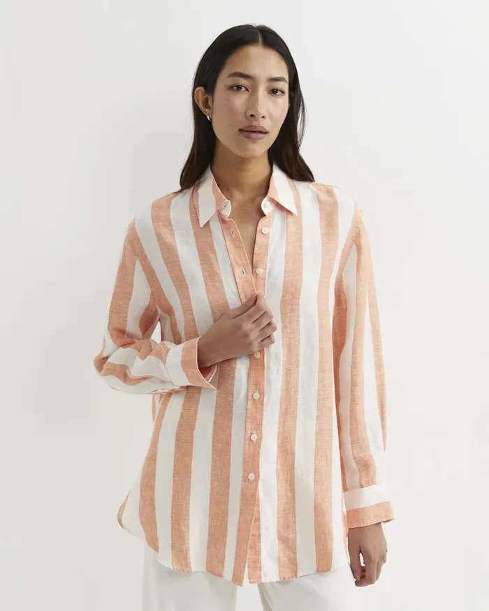 Women Sportscraft Shirts Callie Stripe Long Sleeve Linen Shirt Orangewhite