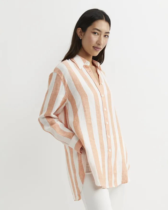 Women Sportscraft Shirts Callie Stripe Long Sleeve Linen Shirt Orangewhite