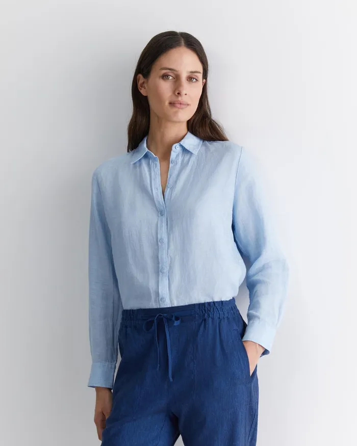Women Sportscraft Shirts Dahlia Long Sleeve Linen Shirt Light Blue