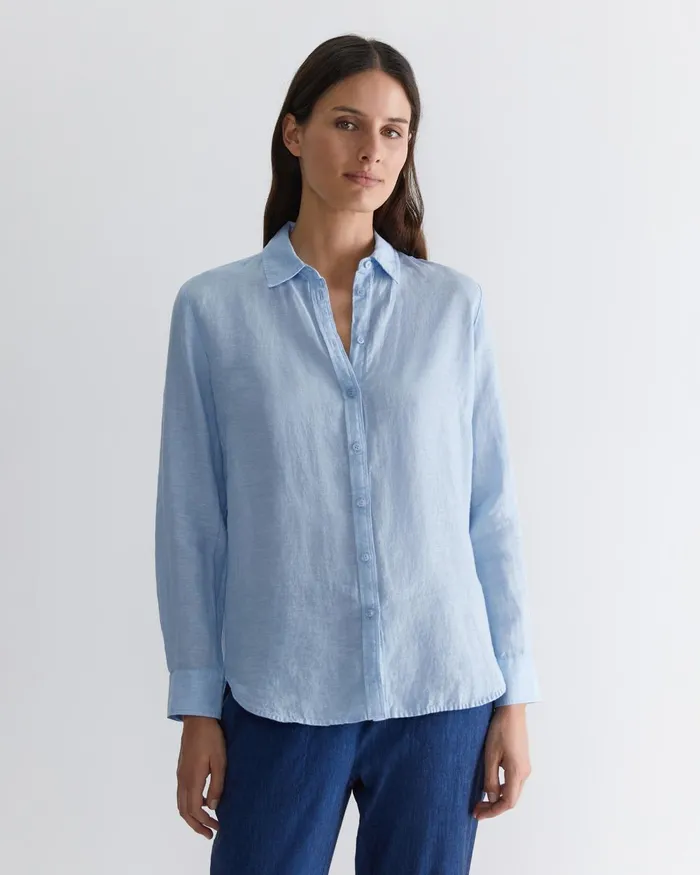 Women Sportscraft Shirts Dahlia Long Sleeve Linen Shirt Light Blue