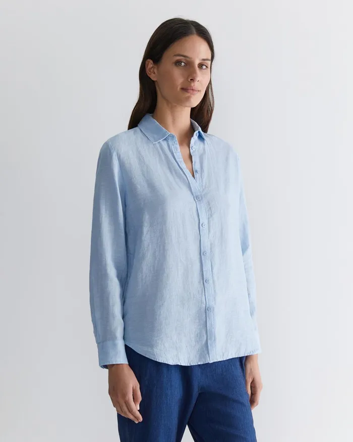 Women Sportscraft Shirts Dahlia Long Sleeve Linen Shirt Light Blue
