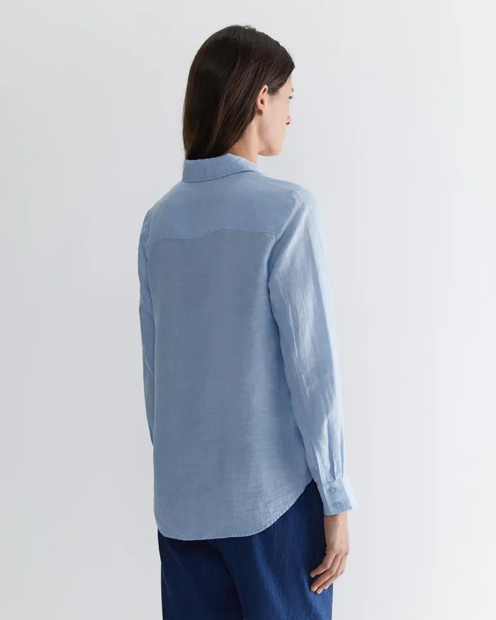 Women Sportscraft Shirts Dahlia Long Sleeve Linen Shirt Light Blue