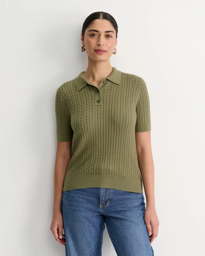 Women Sportscraft Tops and Tees Elka Cable Polo Khaki