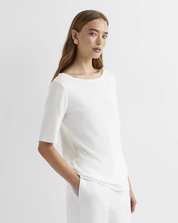 Women Sportscraft Tops and Tees Heidi Boat Neck Half Sleeve Tee White