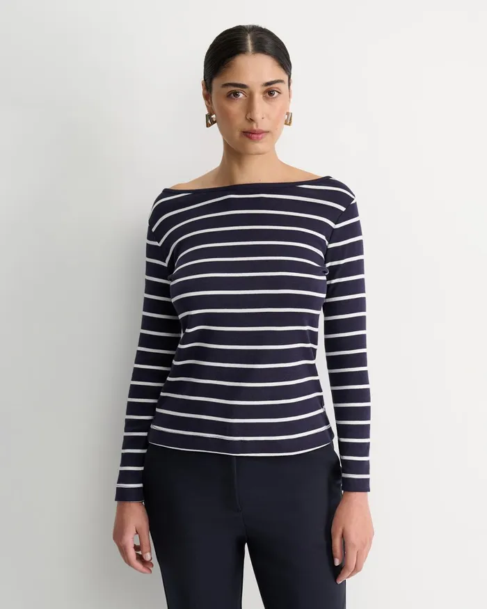 Women Sportscraft Tops and Tees Heidi Long Sleeve Rib Tee Navywhite