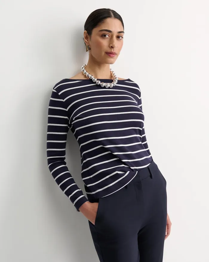 Women Sportscraft Tops and Tees Heidi Long Sleeve Rib Tee Navywhite