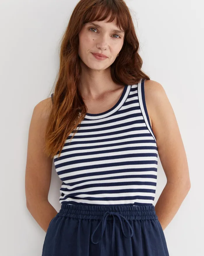 Women Sportscraft Tops and Tees Julia Stripe Rib Tank Whitenavy