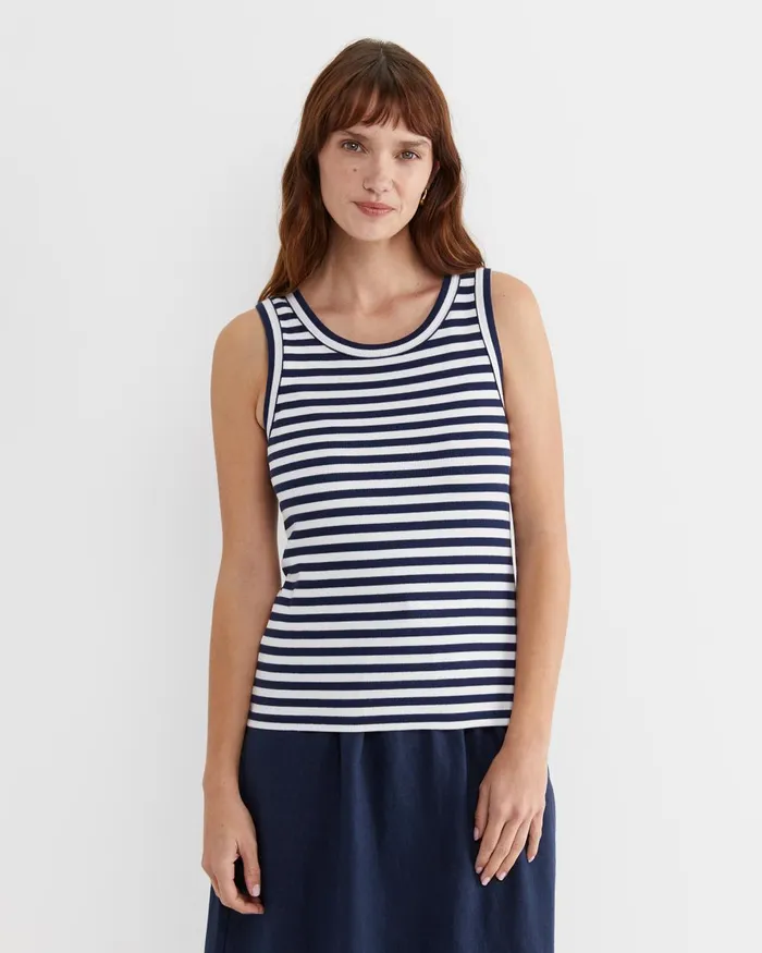 Women Sportscraft Tops and Tees Julia Stripe Rib Tank Whitenavy