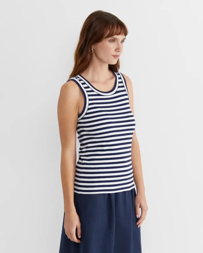 Women Sportscraft Tops and Tees Julia Stripe Rib Tank Whitenavy