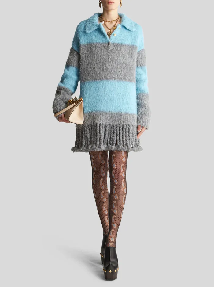 Women Striped Jumper Polo Dress With Fringe Etro Dresses