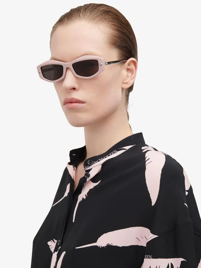 Women Sunglasses Alexander McQueen Spike Studs Geometrical Sunglasses Pinksmoke