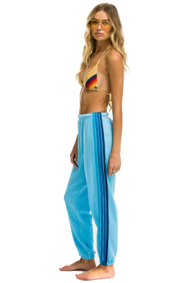 Women Sweatpants Aviator Nation 5 Stripe Sweatpants 8211 Sky Blue
