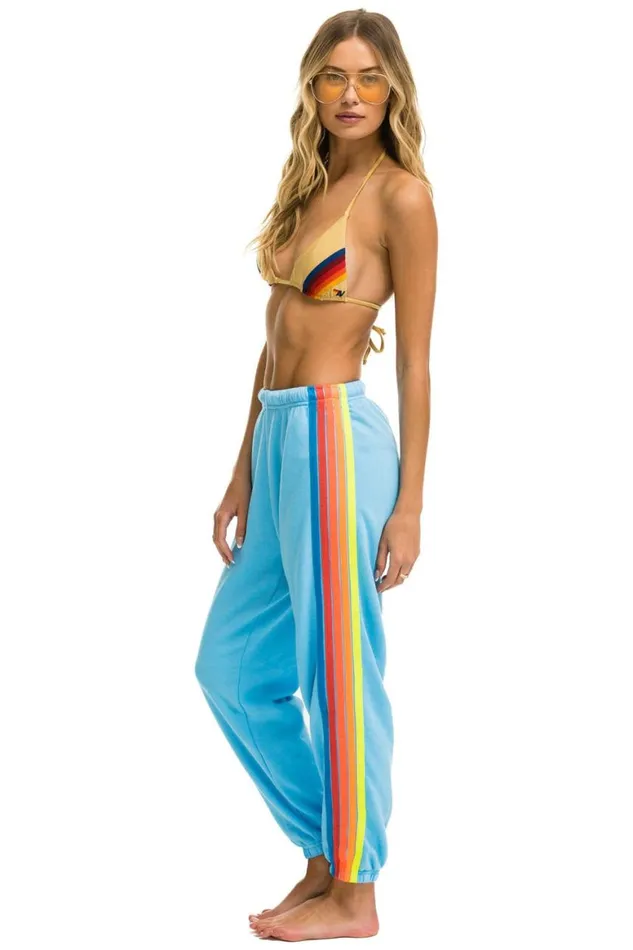 Women Sweatpants Aviator Nation 5 Stripe Sweatpants 8211 Sky Neon Rainbow