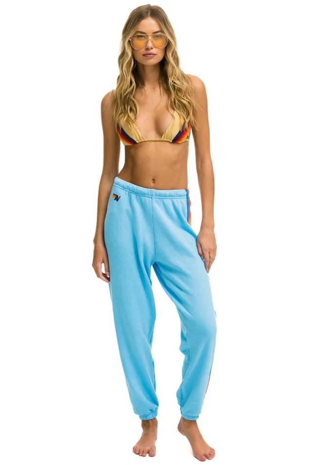 Women Sweatpants Aviator Nation 5 Stripe Sweatpants 8211 Sky Neon Rainbow