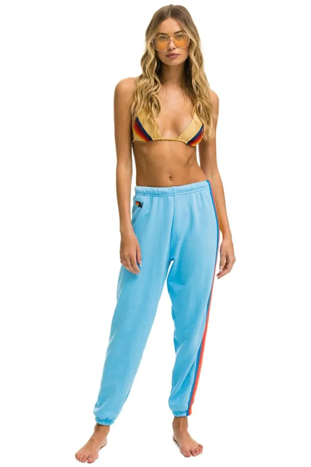 Women Sweatpants Aviator Nation 5 Stripe Sweatpants 8211 Sky Neon Rainbow