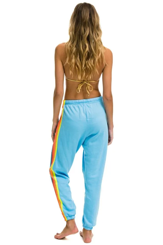 Women Sweatpants Aviator Nation 5 Stripe Sweatpants 8211 Sky Neon Rainbow