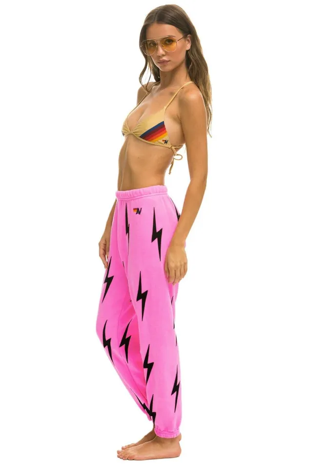 Women Sweatpants Aviator Nation Bolt Stitch Repeat Sweatpants 8211 Neon Pink Black