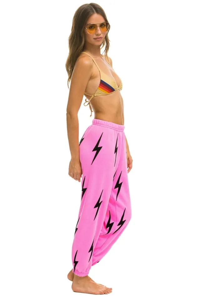 Women Sweatpants Aviator Nation Bolt Stitch Repeat Sweatpants 8211 Neon Pink Black