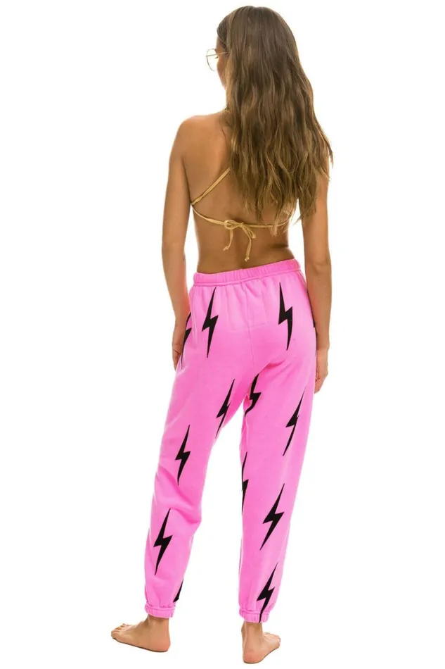 Women Sweatpants Aviator Nation Bolt Stitch Repeat Sweatpants 8211 Neon Pink Black