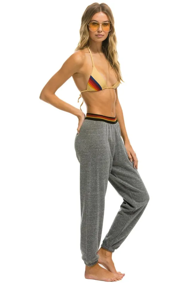 Women Sweatpants Aviator Nation Logo Stripe Sweatpants 8211 Heather Grey