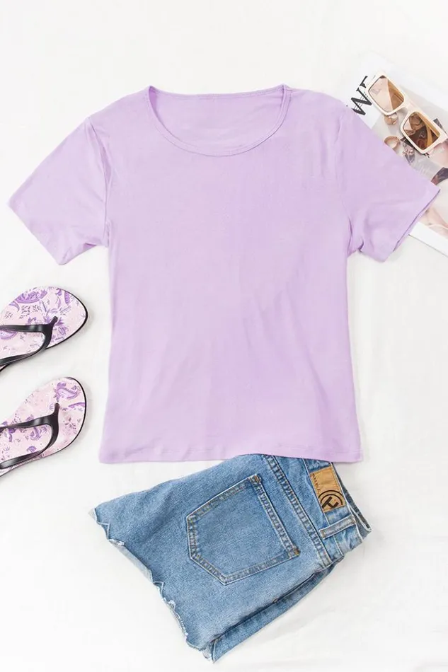 Women Sweatshirts and Hoodies Cupshe Malaga Round Neck Cut Out Short Sleeve Sweatshirt Purple