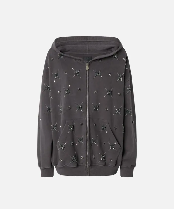 Women Sweatshirts Pinko Hoodie With Jewel Embroidery Grey Women Sweatshirts Pinko Hoodie With Jewel Embroidery Grey