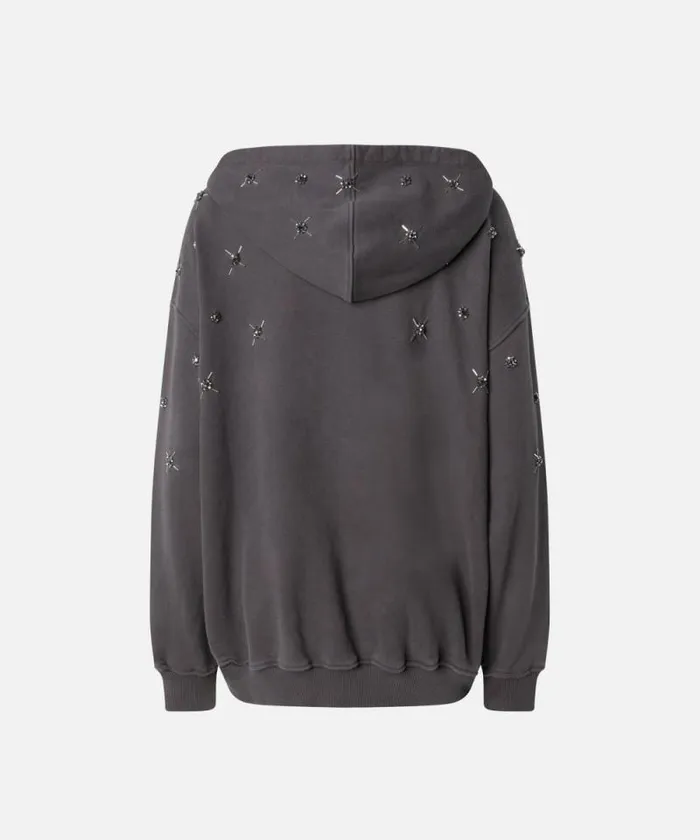 Women Sweatshirts Pinko Hoodie With Jewel Embroidery Grey Women Sweatshirts Pinko Hoodie With Jewel Embroidery Grey
