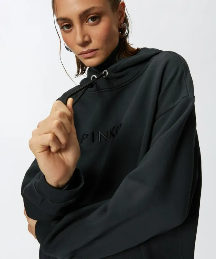 Women Sweatshirts Pinko Sweatshirt With Logo Embroidery And Hood Caviar Black Women Sweatshirts Pinko Sweatshirt With Logo Embroidery And Hood Caviar Black