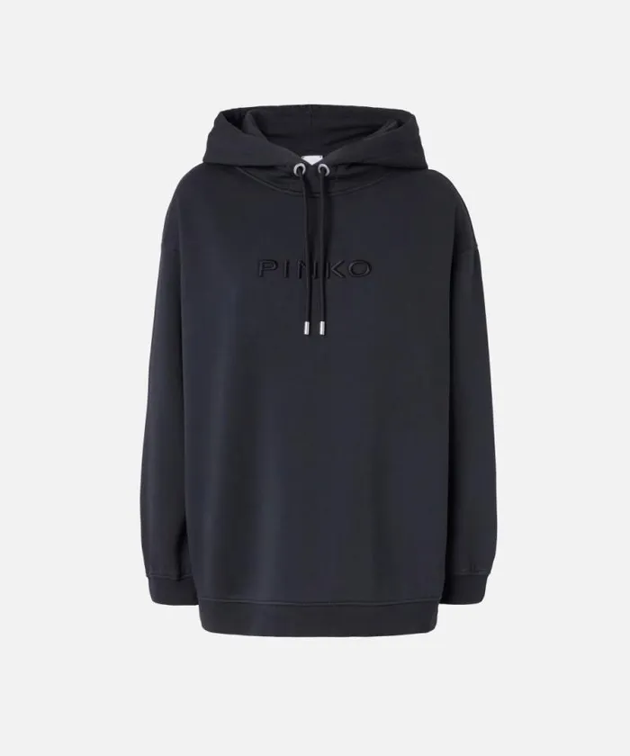 Women Sweatshirts Pinko Sweatshirt With Logo Embroidery And Hood Caviar Black Women Sweatshirts Pinko Sweatshirt With Logo Embroidery And Hood Caviar Black
