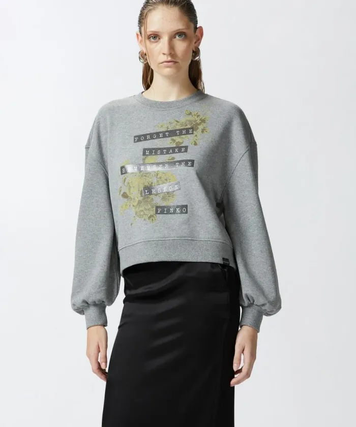 Women Sweatshirts Pinko Sweatshirt With Yellow Rose Print And Writing Drizzle Grey Women Sweatshirts Pinko Sweatshirt With Yellow Rose Print And Writing Drizzle Grey