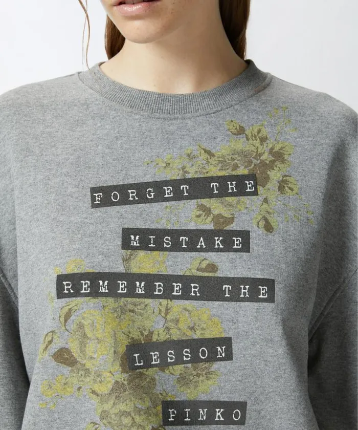 Women Sweatshirts Pinko Sweatshirt With Yellow Rose Print And Writing Drizzle Grey Women Sweatshirts Pinko Sweatshirt With Yellow Rose Print And Writing Drizzle Grey