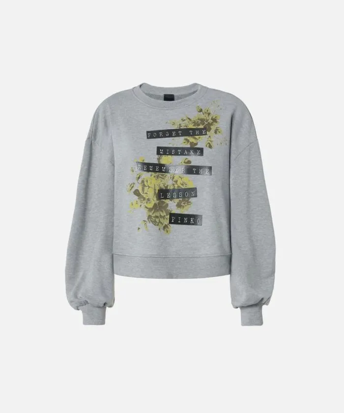 Women Sweatshirts Pinko Sweatshirt With Yellow Rose Print And Writing Drizzle Grey Women Sweatshirts Pinko Sweatshirt With Yellow Rose Print And Writing Drizzle Grey