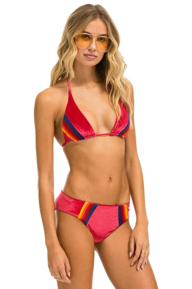 Women Swim Bottoms Aviator Nation 5 Stripe Velvet Scrunch Bikini Bottom 8211 Red Women Swim Bottoms Aviator Nation 5 Stripe Velvet Scrunch Bikini Bottom 8211 Red