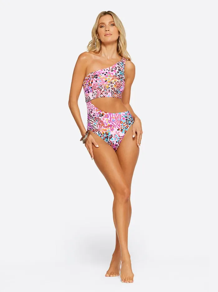 Women Swim Jessica Simpson French Exit One Piece In Pink Multi