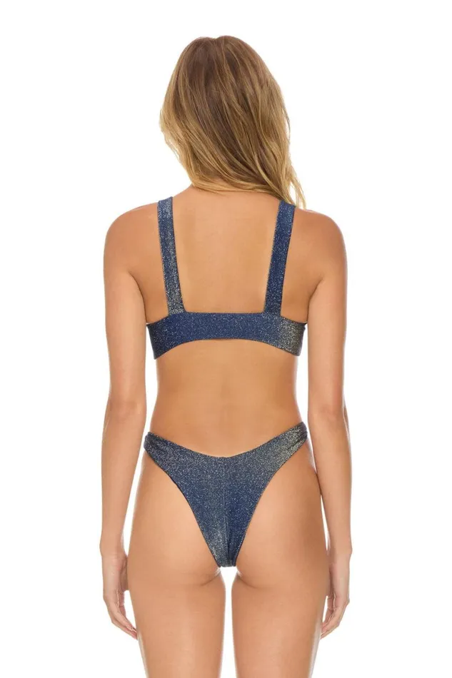 Women Swim Tops Aviator Nation Sparkle Riviera Knot Front Top Bikini Top 8211 Navy