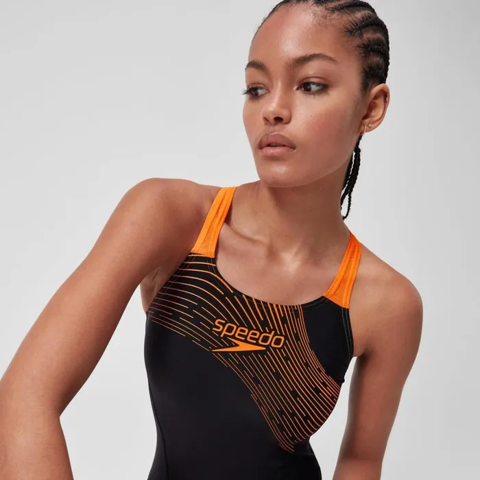 Women Swimming Costumes Speedo Women039s Medley Logo Swimsuit BlackOrange