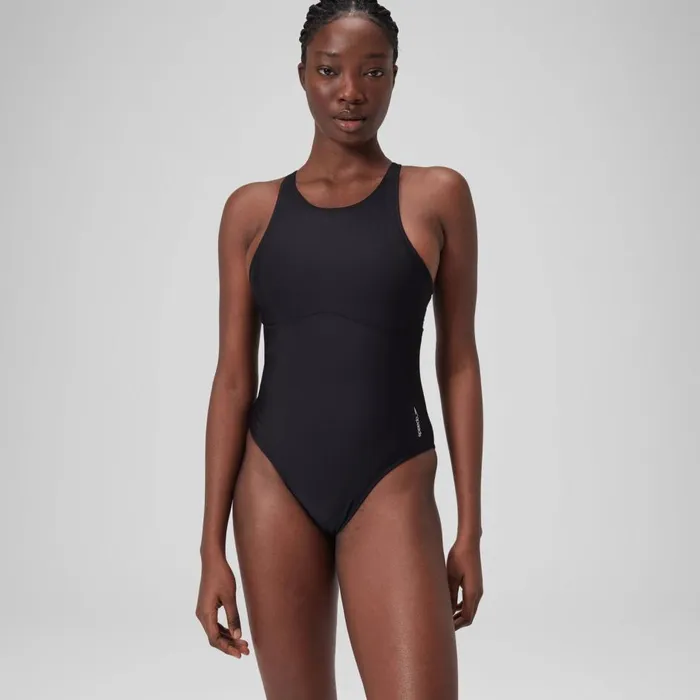 Women Swimming Costumes Speedo Women039s Solid Highneck Swimsuit Dark Grey