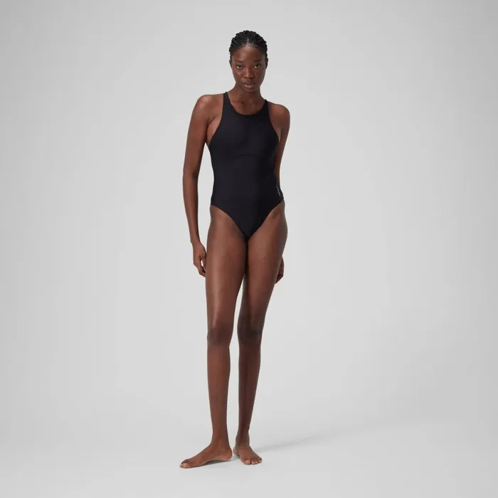 Women Swimming Costumes Speedo Women039s Solid Highneck Swimsuit Dark Grey