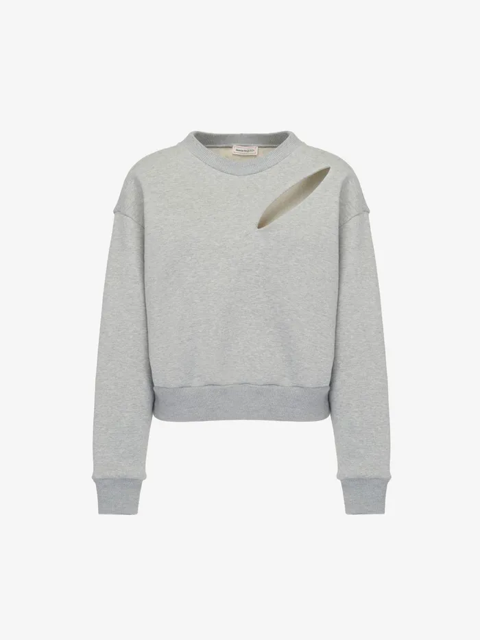 Women TShirts And Sweatshirts Alexander McQueen Slashed Sweatshirt Grey Melange Women TShirts And Sweatshirts Alexander McQueen Slashed Sweatshirt Grey Melange