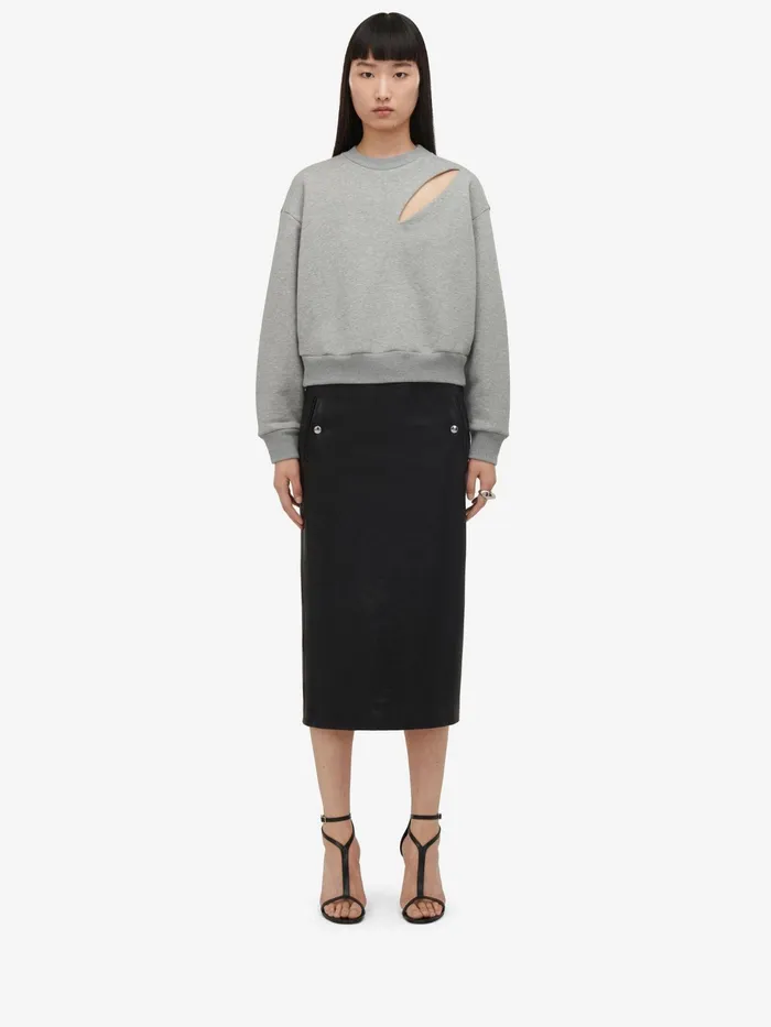Women TShirts And Sweatshirts Alexander McQueen Slashed Sweatshirt Grey Melange