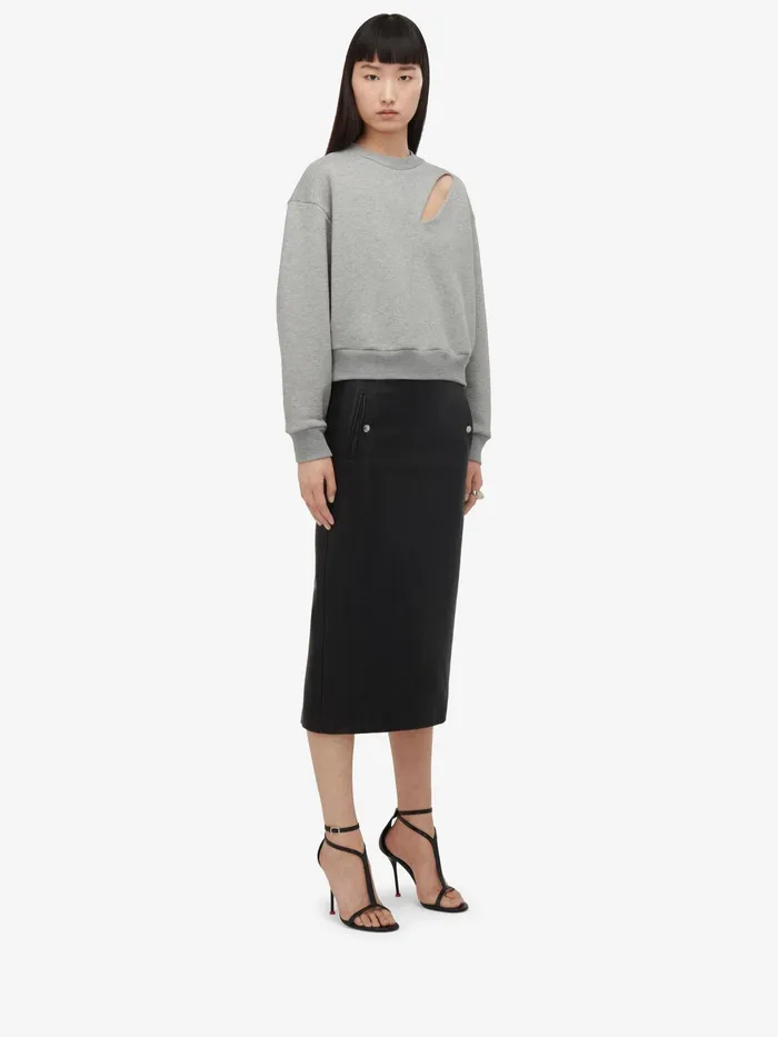 Women TShirts And Sweatshirts Alexander McQueen Slashed Sweatshirt Grey Melange