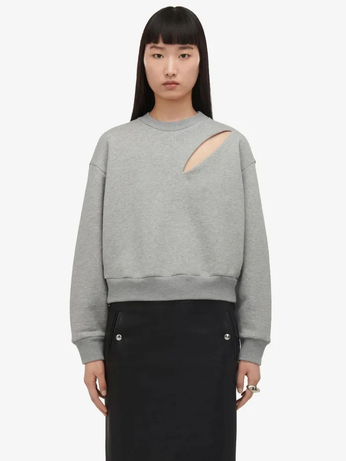Women TShirts And Sweatshirts Alexander McQueen Slashed Sweatshirt Grey Melange
