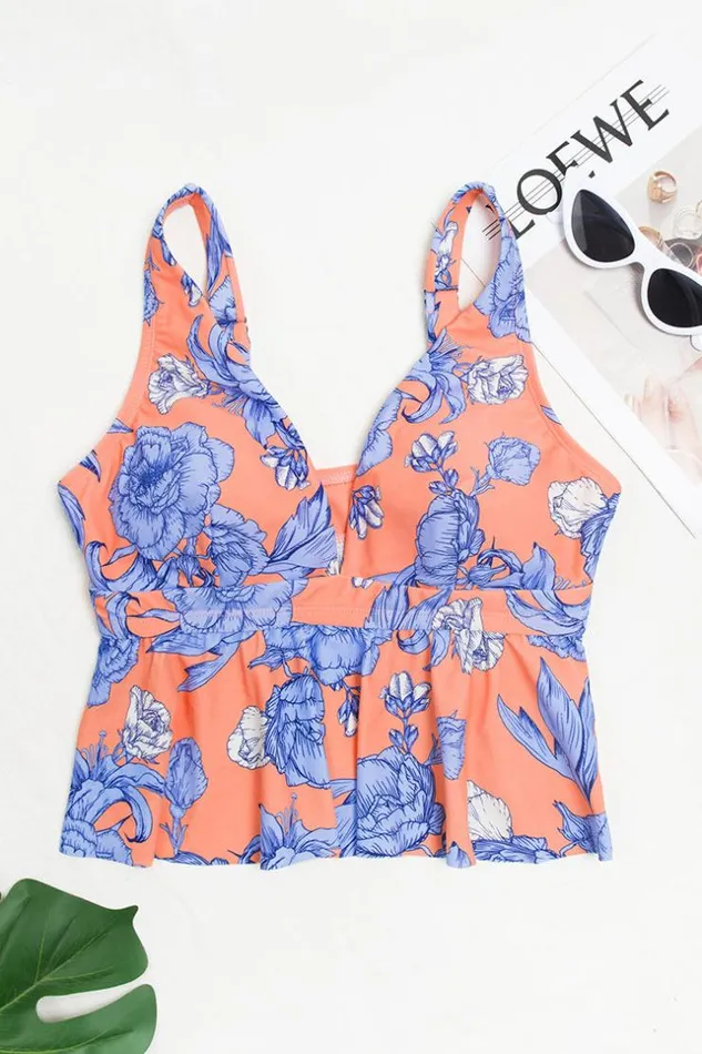 Women Tankini Cupshe Fantasy Flower Peplum Plus Size Tankini Top Multicolor